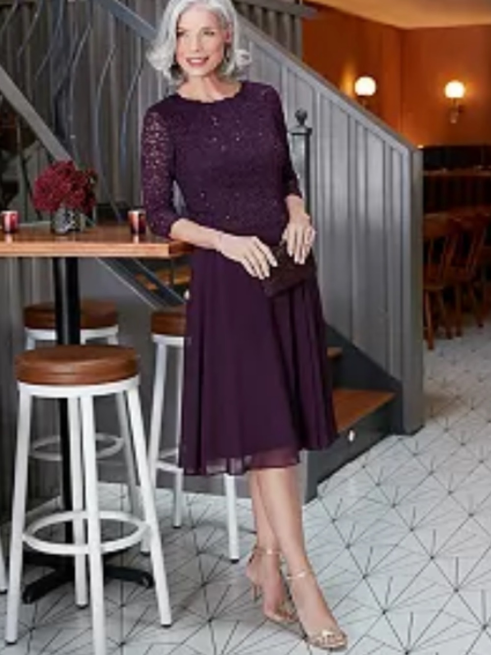 Alex Evenings Elegant Purple Lace and Chiffon Evening Dress 10P